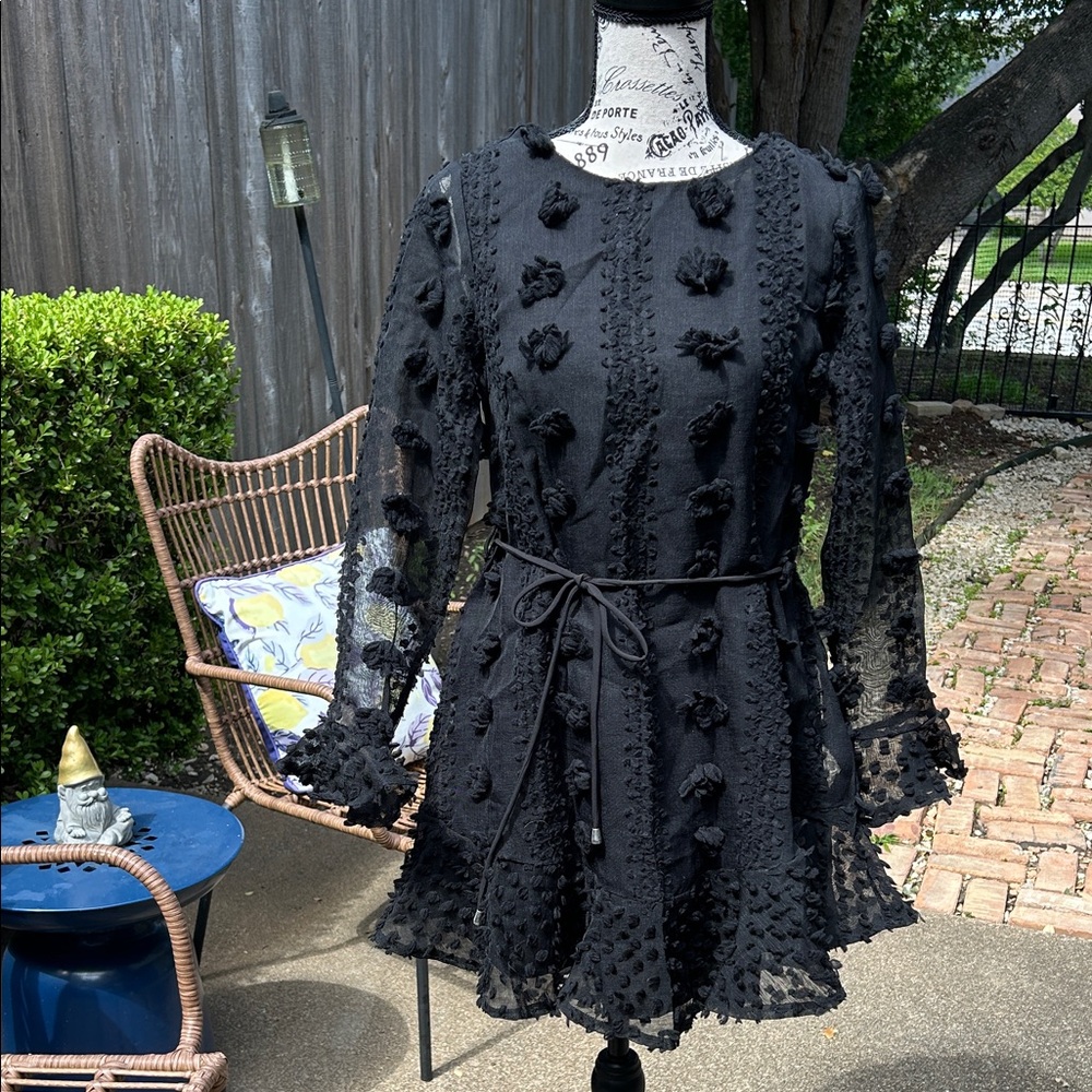 Hello Molly Black Textured Long Sleeve Dress